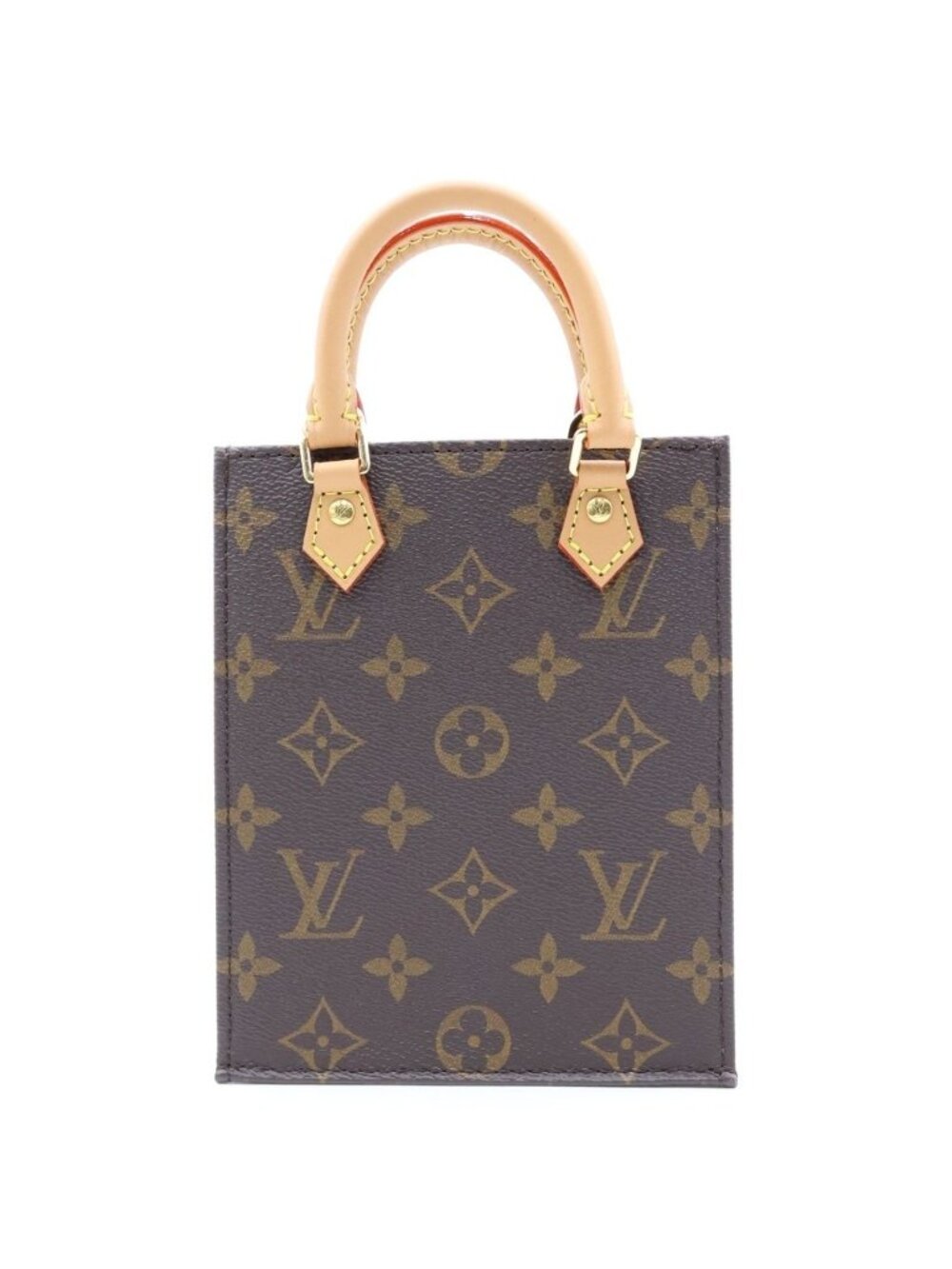 Louis Vuitton Petite Sac Plat Monogram 2-Way Shoulder Bag Brown Leather Gold